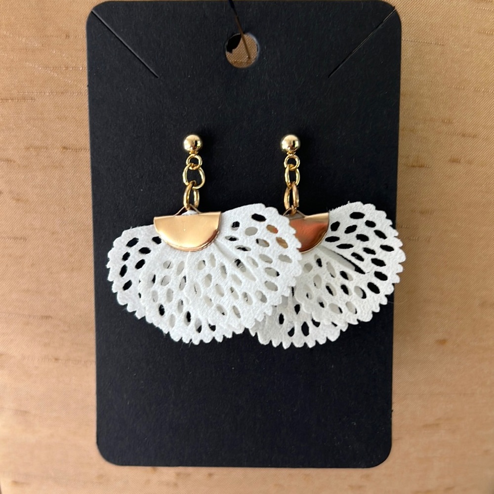 White Fan Drop Earrings